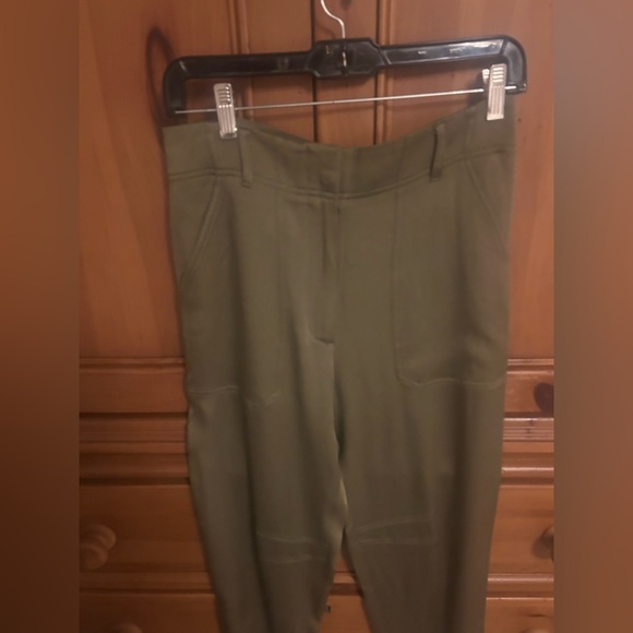 Veronica Beard Miranda Pant Olive Green Satin Crepe Pockets High Rise Si… - Picture 3 of 7
